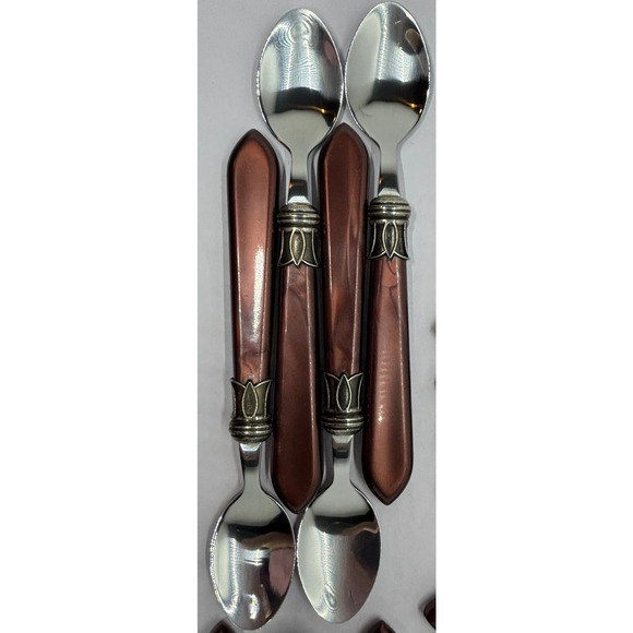 Hampton Silversmiths Flatware Stella Red Tulip Trim 18 Pieces 3 Settings Plus - Picture 6 of 8